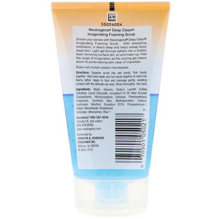 磨砂膏, 磨砂膏: Neutrogena, Deep Clean, Invigorating Foaming Scrub, 4.2 fl oz (124 ml)