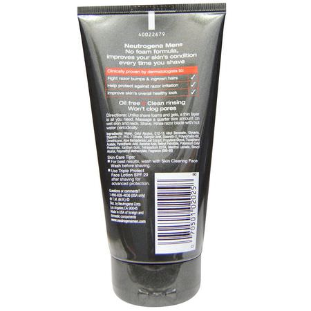 男士剃須膏, 鬍鬚護理: Neutrogena, Men, Skin Clearing Shave Cream, 5.1 fl oz (150 ml)
