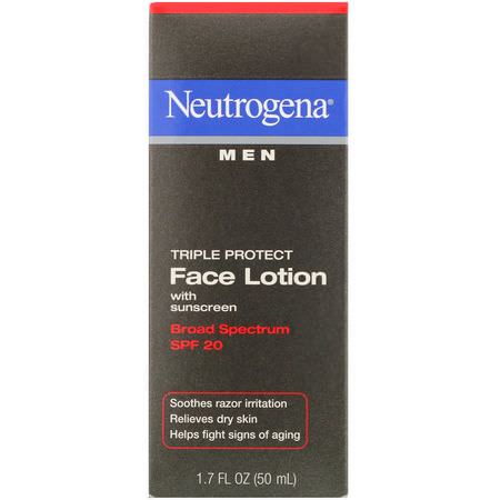 臉部防曬霜: Neutrogena, Men, Triple Protect Face Lotion with Sunscreen, SPF 20, 1.7 fl oz (50 ml)