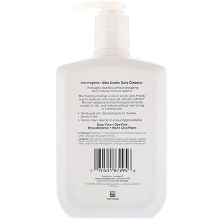 清潔劑, 洗面奶: Neutrogena, Ultra Gentle, Daily Cleanser, Foaming Formula, 12 fl oz (354 ml)