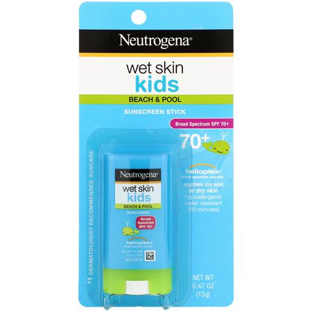 身體防曬霜: Neutrogena, Wet Skin Kids, Beach & Pool, Sunscreen Stick, SPF 70+, 0.47 oz (13 g)
