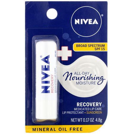 SPF, 藥用: Nivea, Recovery, Medicated Lip Protectant & Sunscreen, SPF 15, 0.17 oz (4.8 g)