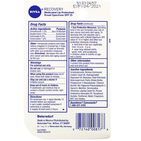 Nivea Medicated SPF - SPF, 藥用, 潤唇膏, 護唇