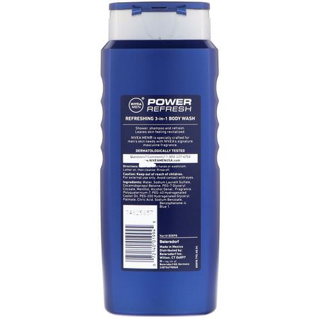 男士洗髮水, 沐浴露: Nivea, Men 3-in-1 Body Wash, Power Refresh, 16.9 fl oz (500 ml)