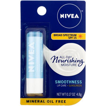 SPF, 潤唇膏: Nivea, Lip Care, SPF 15, Smoothness, 0.17 oz (4.8 g)