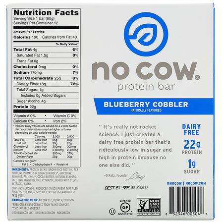 No Cow Plant Based Protein Bars - 基於植物的蛋白質棒, 蛋白棒, 核仁巧克力餅, 餅乾