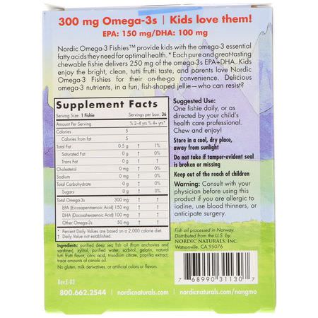 Omegas, 兒童DHA: Nordic Naturals, Nordic Omega-3 Fishies, Yummy Tutti Frutti Taste, 300 mg, 36 Fishies