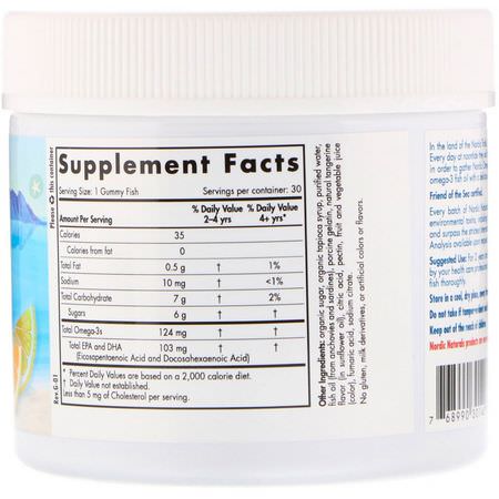 Omegas, 兒童DHA: Nordic Naturals, Nordic Omega-3 Gummy Fish, Tangerine Treats, 124 mg, 30 Gummy Fish