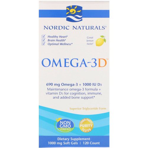 Nordic Naturals, Omega-3D, Lemon, 1000 mg, 120 Soft Gels Review