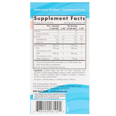 Omega-3魚油, EPA DHA: Nordic Naturals, Ultimate Omega 2X, Strawberry, 1120 mg, 60 Mini Soft Gels