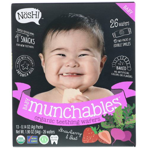 NosH! Baby Munchables, Organic Teething Wafers, Strawberry & Beet, 13 Packs, 0.14 oz (4 g) Each Review