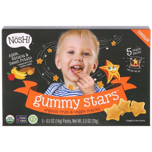 NosH! Toddler Gummy Stars, Organic Fruit & Veggie Snacks, Apple, Banana & Sweet Potato, 5 Packs, 0.5 oz (14 g) Each Review