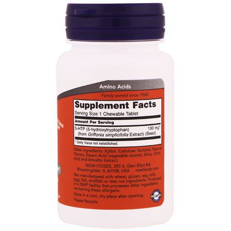 5-HTP, 體重: Now Foods, 5-HTP, Natural Citrus Flavor, 100 mg, 90 Chewables