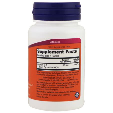 B6吡rid醇, 維生素B: Now Foods, B-6, 50 mg, 100 Tablets