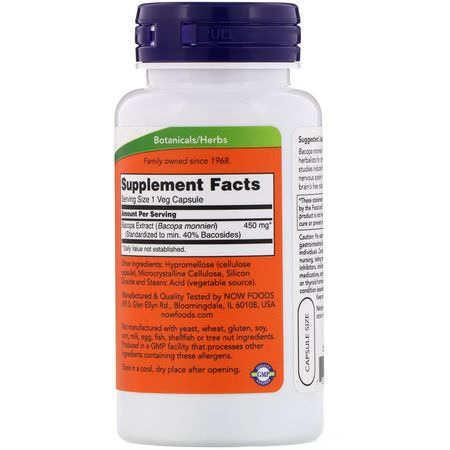 巴科帕, 適應原: Now Foods, Bacopa Extract, 450 mg, 90 Veg Capsules
