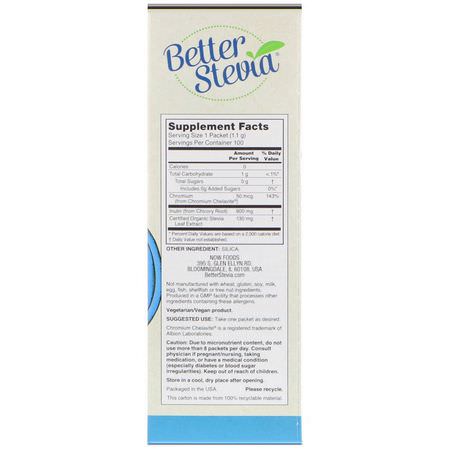 甜葉菊, 甜味劑: Now Foods, Better Stevia, Balance with Chromium & Inulin, 100 Packets, (1.1 g) Each