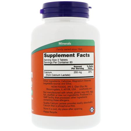 鈣, 礦物質: Now Foods, Calcium Lactate, 250 Tablets