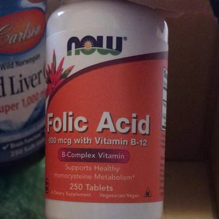 Now Foods, Folic Acid with Vitamin B-12, 800 mcg, 250 Tablets