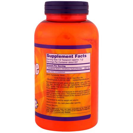 L-鳥氨酸, 氨基酸: Now Foods, L-Ornithine Pure Powder, 8 oz (227 g)