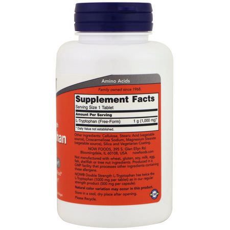 L-色氨酸, 睡眠: Now Foods, L-Tryptophan, Double Strength, 1,000 mg, 60 Tablets