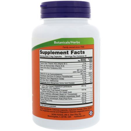 L-茶氨酸, 氨基酸: Now Foods, Mood Support with St. John's Wort, 90 Veg Capsules