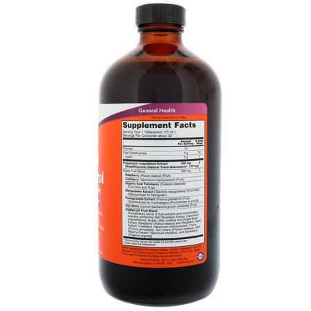 白藜蘆醇, 抗氧化劑: Now Foods, Natural Resveratrol, Liquid Concentrate, 16 fl oz (473 ml)