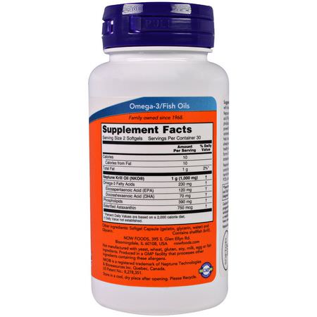 磷蝦油, 歐米茄EPA DHA: Now Foods, Neptune Krill Oil, 500 mg, 60 Softgels