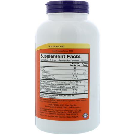 Omega 3-6-9組合, EFA: Now Foods, Omega 3-6-9, 1000 mg, 250 Softgels