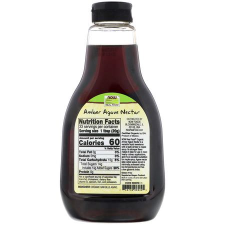 龍舌蘭花蜜, 甜味劑: Now Foods, Real Food, Organic Agave Nectar, Amber, 23.28 oz (660 g)