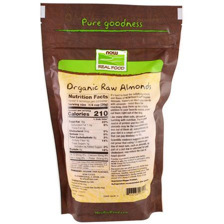 杏仁, 種子: Now Foods, Real Food, Organic Raw Almonds, Unsalted, 12 oz (340 g)