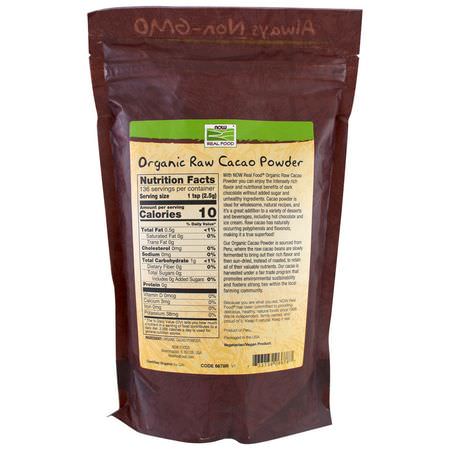 烘焙巧克力, 混合物: Now Foods, Real Food, Organic Raw Cacao Powder, 12 oz (340 g)