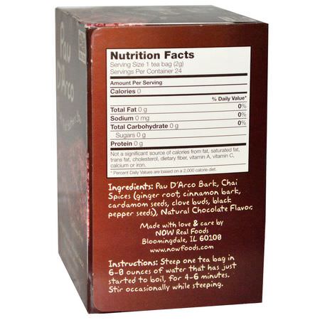 藥用茶, 涼茶: Now Foods, Real Tea, Pau D'Arco, Caffeine-Free, 24 Tea Bags, 1.7 oz (48 g)
