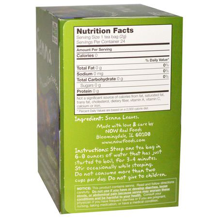 藥用茶, 涼茶: Now Foods, Real Tea, Senna, Caffeine-Free, 24 Tea Bags, 1.7 oz (48 g)