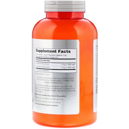 L-瓜氨酸, L-精氨酸: Now Foods, Sports, Arginine & Citrulline Powder, 12 oz (340 g)