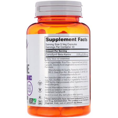 β-丙氨酸, 氨基酸: Now Foods, Sports, Beta-Alanine, Endurance, 750 mg, 120 Veg Capsules