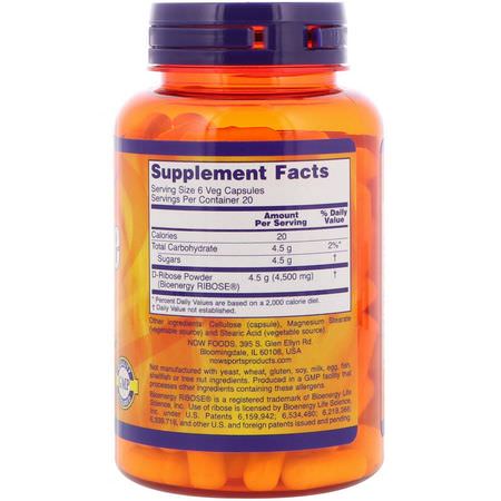 D-核糖補充劑: Now Foods, Sports, D-Ribose, 750 mg, 120 Veg Capsules