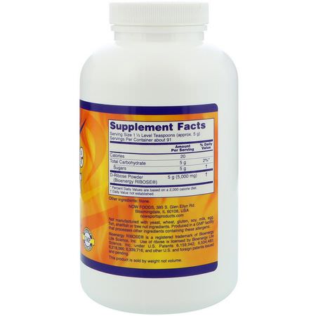 D-核糖, 補充劑: Now Foods, Sports, D-Ribose Powder, 1 lb (454 g)