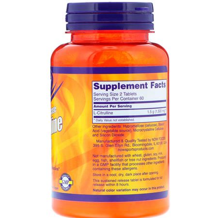 L-瓜氨酸, 氨基酸: Now Foods, Sports, L-Citrulline, Sustained Release, 750 mg, 120 Tablets