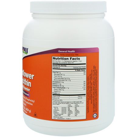 卵磷脂補充劑: Now Foods, Sunflower Lecithin, Pure Powder, 1 lb (454 g)