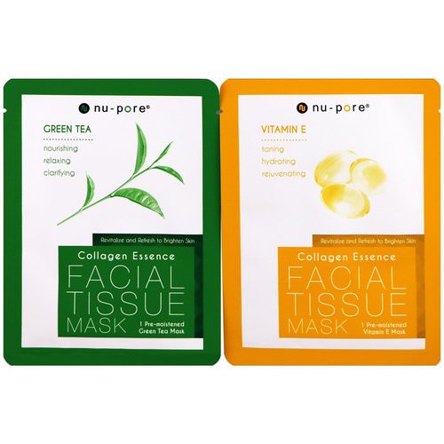 Nu-Pore, Collagen Essence Face Mask Set, Vitamin E & Green Tea, 2 Single-Use Masks, 0.85 fl oz (25 g) Each Review