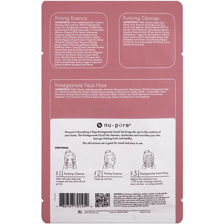清潔劑, 洗面奶: Nu-Pore, Nourishing 3-Step Pomegranate Facial Set, 1 Pack