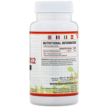 B12, 維生素B: Nu U Nutrition, Vitamin B12, 1,000 µg, 180 Vegetarian Tablets