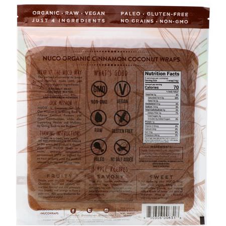 包裝, 麵包: NUCO, Organic Coconut Wraps, Cinnamon, 5 Wraps (14 g) Each
