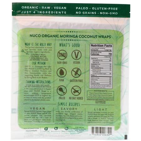 包裝, 麵包: NUCO, Organic Coconut Wraps, Moringa, 5 Wraps (14 g) Each