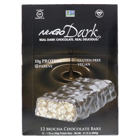 營養棒: NuGo Nutrition, NuGo Dark, Protein Bars, Mocha Chocolate, 12 Bars, 1.76 oz (50 g) Each
