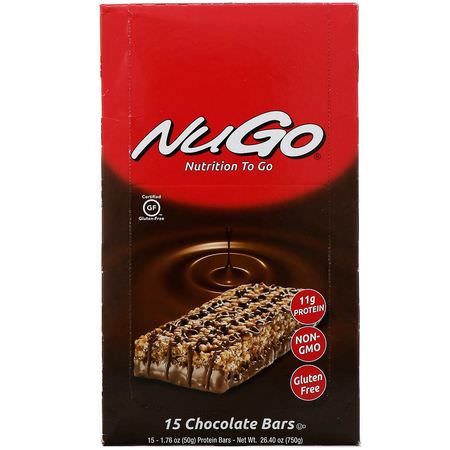 小吃店, 營養棒: NuGo Nutrition, Nutrition To Go, Chocolate, 15 Bars, 1.76 oz (50 g) Each