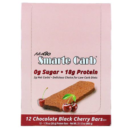 減肥棒, 飲食: NuGo Nutrition, Smarte Carb, Chocolate Black Cherry, 12 Bars, 1.76 oz (50 g) Each