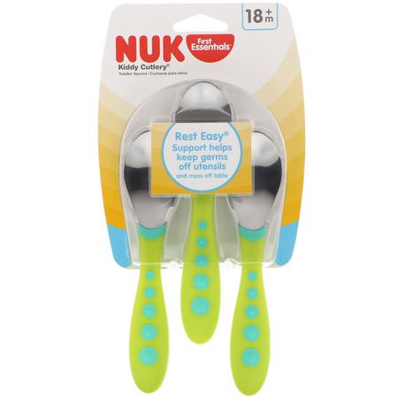 餐具, 孩子餵養: NUK, First Essentials, Kiddy Cutlery Toddler Spoons, 18+ Months, 3 Pack