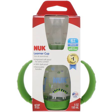 杯子, 孩子餵養: NUK, Learner Cup, 6+ Months, Dinosaur, 1 Cup, 5 oz (150 ml)