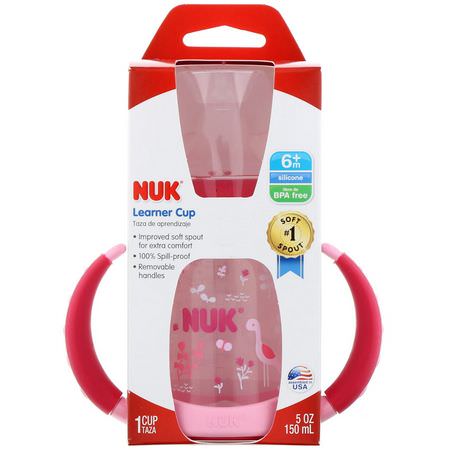 杯子, 孩子餵養: NUK, Learner Cup, 6+ Months, Pink, 1 Cup, 5 oz (150 ml)